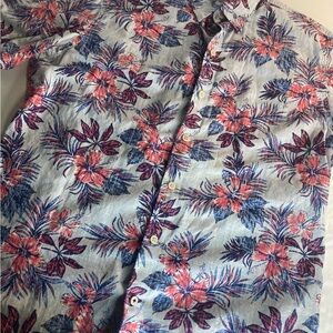 Izod Saltwater Shirt Mens Large Blue Floral Relaxed Classics Hawaiian Tropical